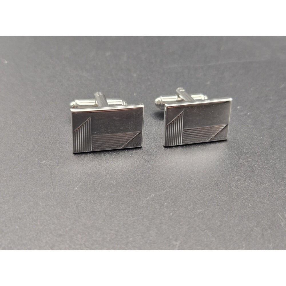 Vintage Cufflinks Rectangular Silver Tone